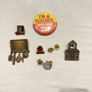 Vintage Teacher Lapel Pin Lot JJ Hallmark Apple School Brooches 1990s